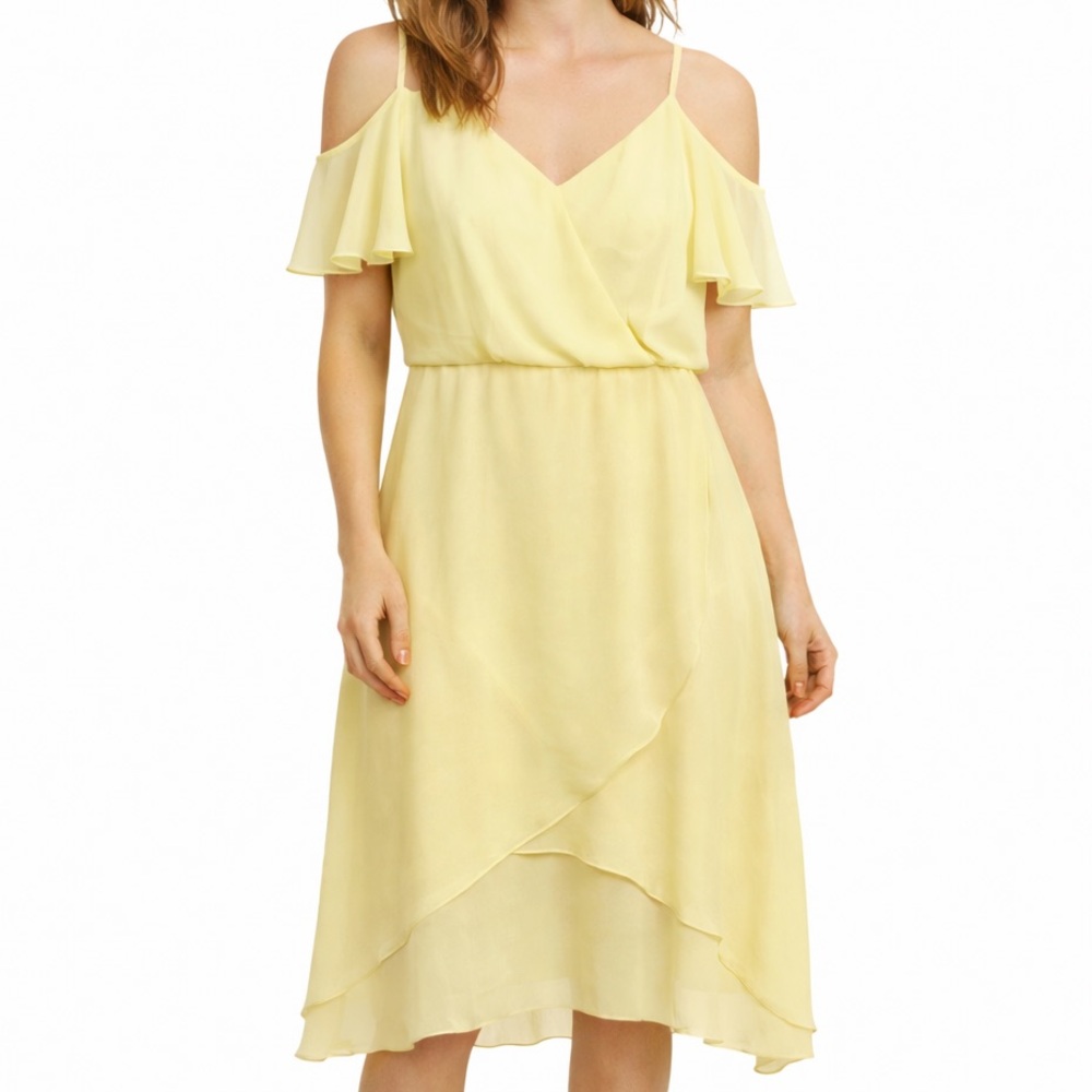 Easter Daffodil Yellow Chiffon Cold Shoulder Wrap Dress NWT Size 8